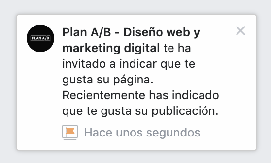 Invitación a página de Facebook