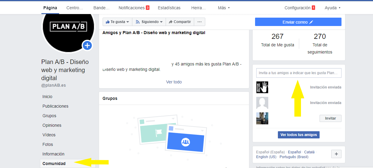 Invitar amigos a página de Facebook