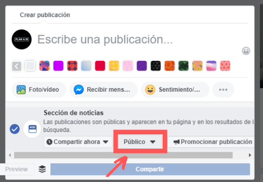 Desplegable para segmentar en Facebook