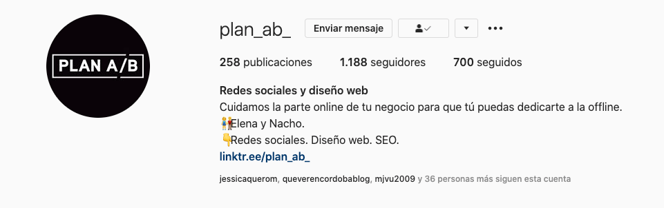 Nombre y nombre de usuario en Instagram Plan AB
