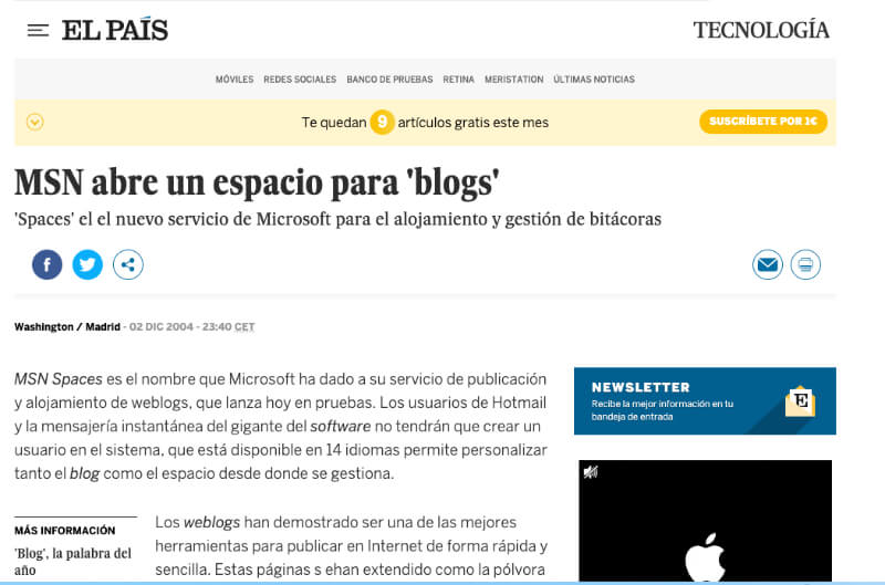 Noticia El Pais MSN Spaces