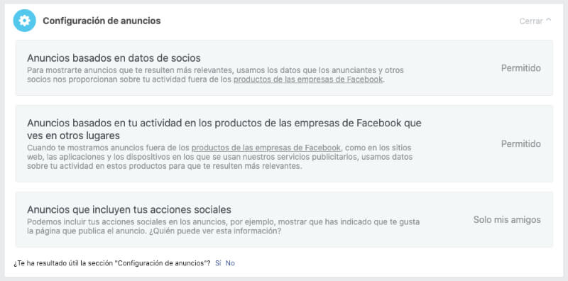 Configuración anuncios Facebook
