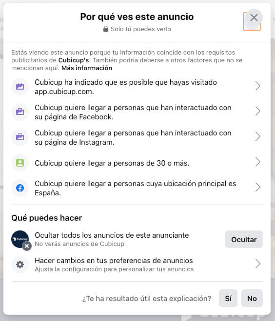 Por qué ves este anuncio Facebook