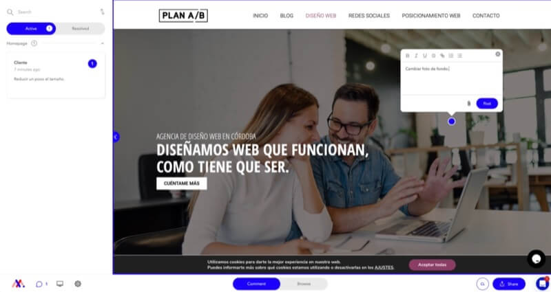 cambios de diseño en secciones diferentes del sitio web