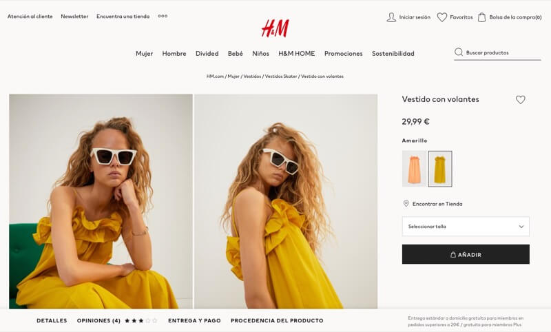 opciones del producto ecommerce