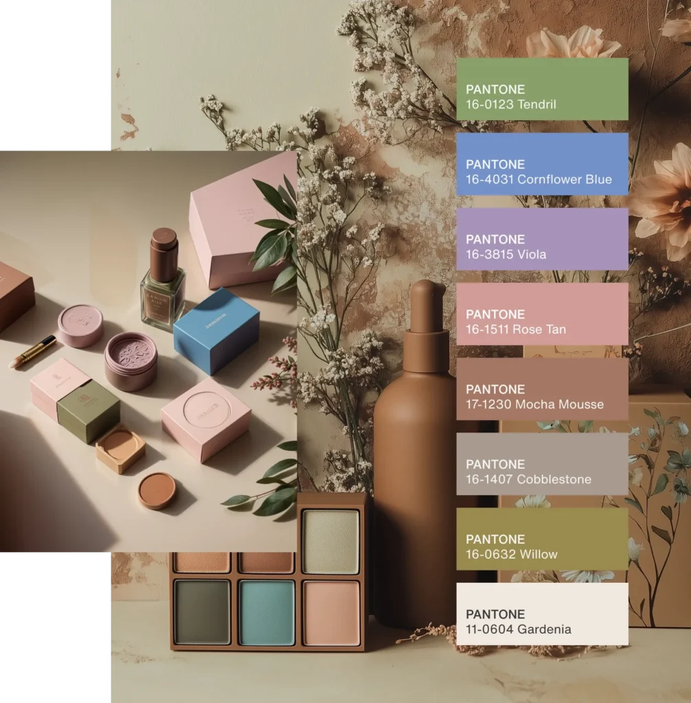 Paleta de colores complementaria al color Pantone del año 2025 Mocha Mousse