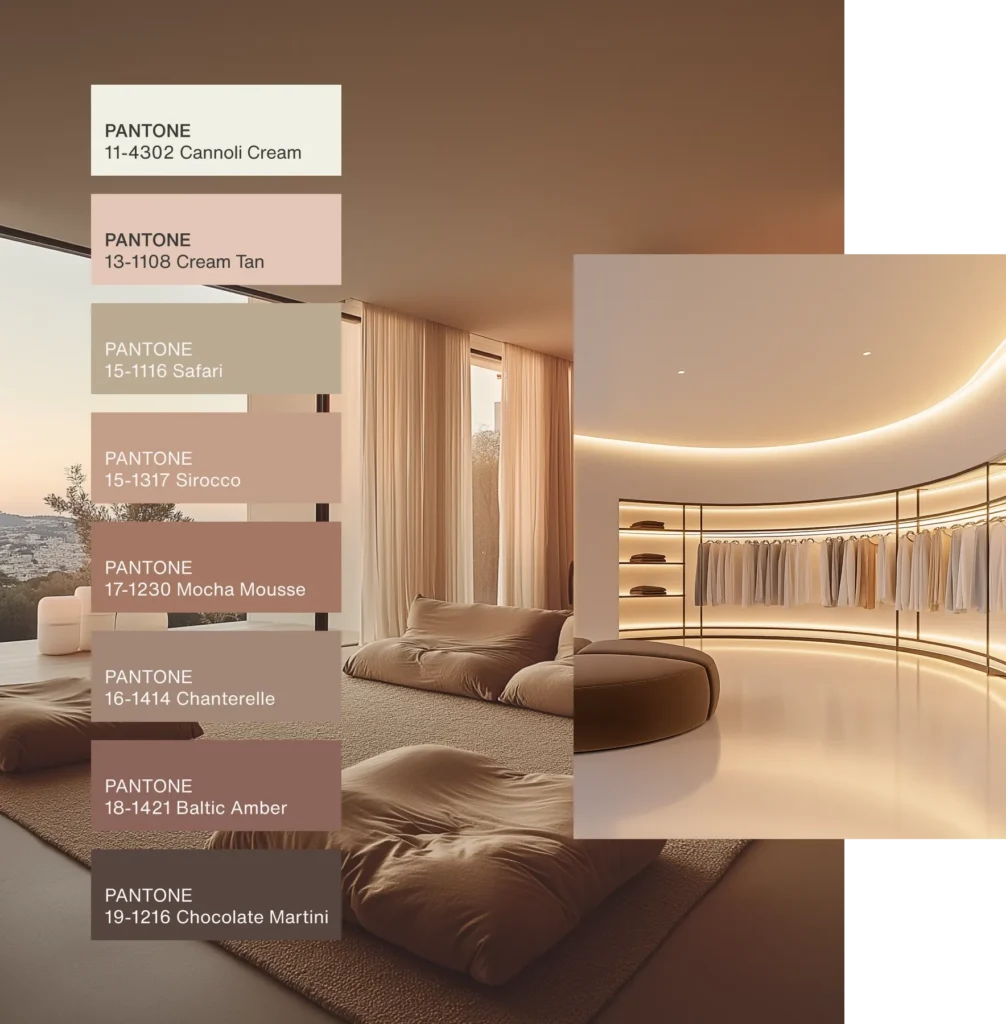 Paleta de colores complementaria al color Pantone del año 2025 Mocha Mousse